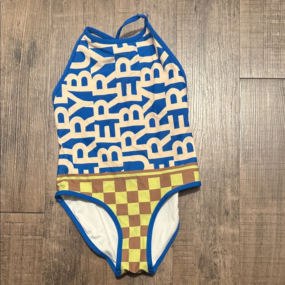 Toddler Burberry Blue and Yellow Logo Swimsuit